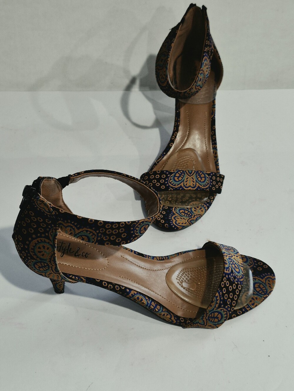 Style & Co. Brown Patterned Ankle-Strap Low Heel Sandals